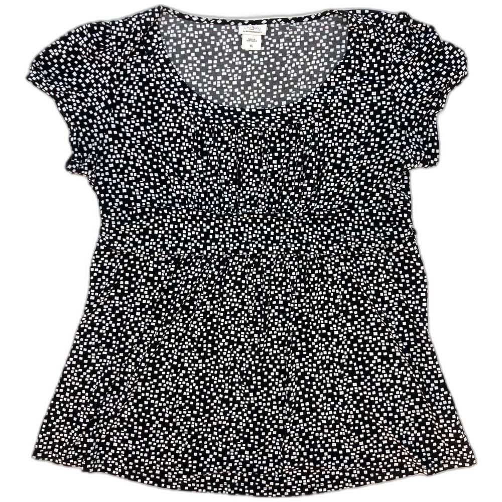 Oh Baby by Motherhood Maternity Top XL Black White Stretch Blouse Short Sleeve